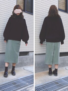 「ボリュームニット」｜「アイテム（その他シューズ）」を使った、ねこさん（レディース・158cm）の春コーディネート