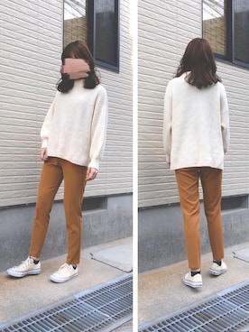 「ボリュームニット」｜「アイテム（スニーカー）」を使った、ねこさん（レディース・158cm）の春コーディネート