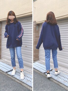 「Guess（ゲス）のアイテム（スウェット）」を使った、ねこさん（レディース・158cm）の春コーディネート