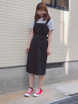「韓国コーデ」｜「アイテム（ジャンパースカート）」を使った、ねこさん（レディース・158cm）の夏コーディネート