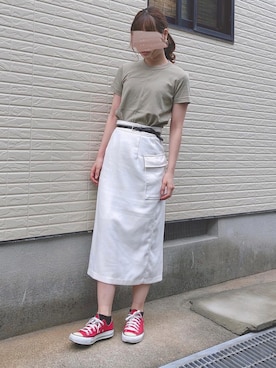 「クルーネックTシャツ」｜「アイテム（アクセサリー）」を使った、ねこさん（レディース・158cm）の夏コーディネート