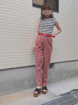 「LOWRYS FARM（ローリーズファーム）のセンタープレスカラーフレアパンツ　870189（その他パンツ）」を使った、ねこさん（レディース・158cm）の夏コーディネート