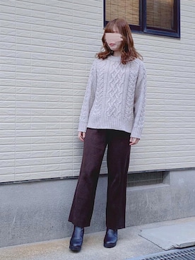 「春ニット」｜「アイテム（ノーカラーコート）」を使った、ねこさん（レディース・158cm）の春コーディネート