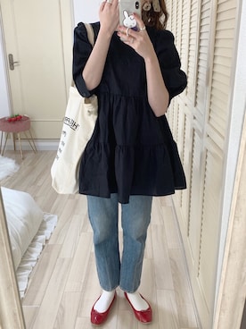 「Heather（ヘザー）のティアードチュニックブラウス　885432（シャツ/ブラウス）」を使った、aichii_iさん（レディース・158cm）の春コーディネート