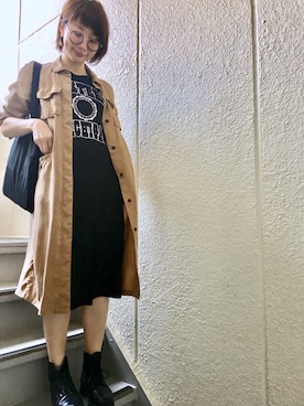 「ロゴワンピース」｜「アイテム（ブーツ）」を使った、☺︎由佳☺︎さん（レディース・160cm）の春コーディネート