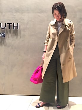 「BEAUTY&YOUTH UNITED ARROWS（ビューティーアンドユースユナイテッドアローズ）のBY 60/2 レギュラートレンチコート◇（トレンチコート、ベージュ系）」を使った、Kaori Shimomuraさん（レディース・160cm）の春コーディネート
