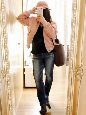「キャップ女子」｜「アイテム（MA-1）」を使った、SAO❤︎さん（レディース・151cm）の秋コーディネート