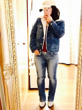 「シルバーシューズ」｜「アイテム（デニムジャケット）」を使った、SAO❤︎さん（レディース・151cm）の冬コーディネート