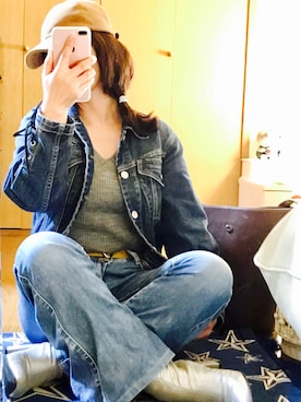 「デニムonデニム」｜「アイテム（その他アウター）」を使った、SAO❤︎さん（レディース・151cm）の春コーディネート