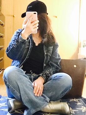 「デニムonデニム」｜「アイテム（その他アウター）」を使った、SAO❤︎さん（レディース・151cm）の春コーディネート