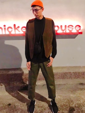 「SQUAD（スクアッド）のアイテム（帽子）」を使った、₵hri$さん（メンズ・189cm）の春コーディネート