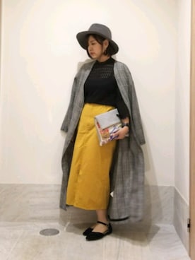 「マスタードイエロー」｜「アイテム（ステンカラーコート）」を使った、はるさん（レディース・153cm）の秋コーディネート