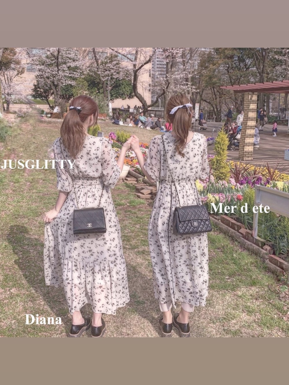 「カジュアル、今日のコーデ、休日スタイル、ロングワンピース、双子コーデ」｜「JUSGLITTYのアイテム（ワンピース、ホワイト系）」を使った、まにょ@甘めカジュアルさん（レディース・155cm）の春コーディネートの1枚目の写真
