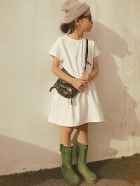 「AIGLE（エーグル）のアイテム（レインシューズ）」を使った、micooさん（キッズ・120cm）の夏コーディネート