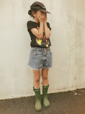 「AIGLE（エーグル）のアイテム（レインシューズ）」を使った、micooさん（キッズ・120cm）の夏コーディネート