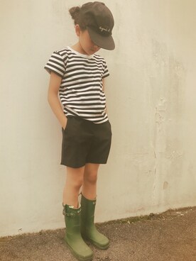 「AIGLE（エーグル）のアイテム（レインシューズ）」を使った、micooさん（キッズ・120cm）の夏コーディネート