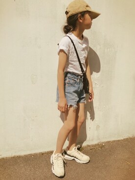 「NIKE（ナイキ）のナイキ エア マックス 95 プレミアム コントラスト ウィメンズシューズ / NIKE AIR MAX 95 PREMIUM CONTRAST（スニーカー）」を使った、micooさん（キッズ・130cm）の夏コーディネート