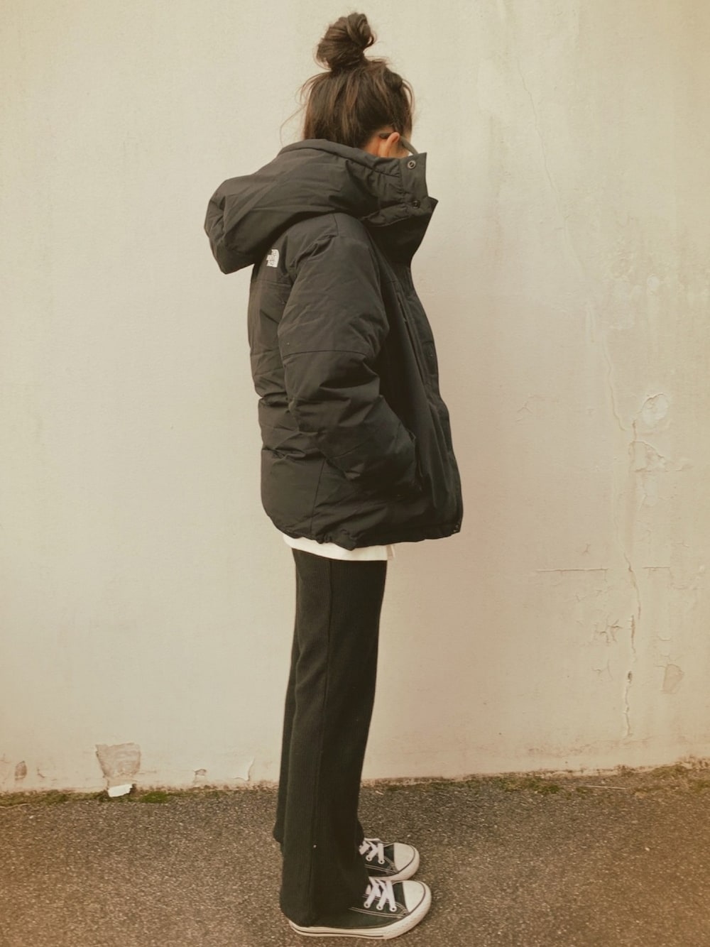 「THE NORTH FACEのTHE NORTH FACE Endurance Baltro Jacket（ダウンジャケット/コート、ブラック系）」を使った、micooさん（キッズ・135cm）の秋コーディネートの1枚目の写真