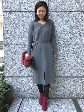 「アイテム（ブーティ、レッド系）」を使った、BARNYARDSTORM WEB STAFFさん（レディース・165cm）の冬コーディネート