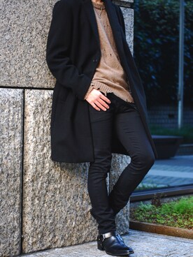 「Saint Laurent」｜「アイテム（チェスターコート）」を使った、れむさん（メンズ・173cm）の秋コーディネート
