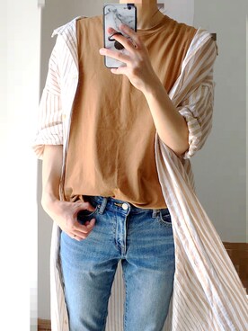 「ZOZO（ゾゾ）のスリムテーパードデニムパンツ［WOMEN］（デニムパンツ）」を使った、たけち︎☺︎さん（レディース・160cm）の夏コーディネート