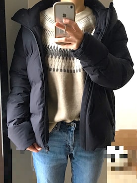 「ZOZO（ゾゾ）のスリムテーパードデニムパンツ［WOMEN］（デニムパンツ）」を使った、たけち︎☺︎さん（レディース・159cm）の冬コーディネート