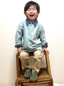 「アイテム（シャツ/ブラウス、ブルー系）」を使った、suke_kitoさん（キッズ・90cm）の春コーディネート