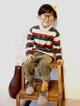 「ラガーシャツ」｜「アイテム（その他シューズ）」を使った、suke_kitoさん（キッズ・100cm）の秋コーディネート