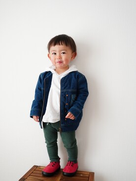 「フード」｜「アイテム（ノーカラージャケット）」を使った、suke_kitoさん（キッズ・80cm）の冬コーディネート
