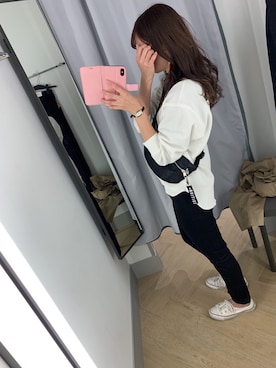 「UNIQLO（ユニクロ）のワッフルVネックT（長袖）（Tシャツ/カットソー）」を使った、OLさん（レディース・155cm）の春コーディネート
