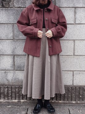 「フリルネック」｜「アイテム（その他アウター）」を使った、りかさん（レディース・146cm）の冬コーディネート