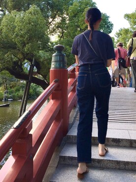 「GU（ジーユー）のアイテム（パンツ、ブルー系）」を使った、𝐲𝐮𝐚さん（レディース・165cm）の夏コーディネート