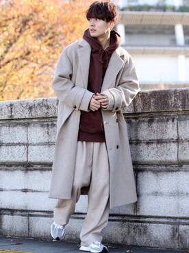 「epnok（エプノック）のアイテム（チェスターコート）」を使った、冨田 幸大さん（メンズ・171cm）の冬コーディネート