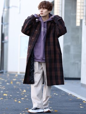 冨田 幸大さんの「ウールライクロングステンカラーコート」を使ったコーディネート