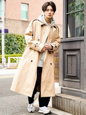 「epnok（エプノック）のアイテム（トレンチコート）」を使った、冨田 幸大さん（メンズ・171cm）の冬コーディネート