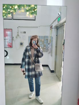 「GU（ジーユー）のアイテム（ピーコート）」を使った、小隐隐于 _さん（レディース・160cm）の冬コーディネート