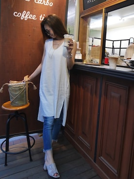 「Ungrid（アングリッド）のフレイドヘムストスリ（デニムパンツ）」を使った、Ui ☻さん（レディース・164cm）の夏コーディネート