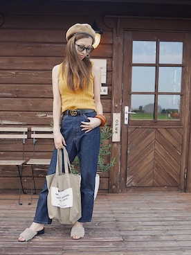 「インディゴデニム」｜「アイテム（ハンチング/ベレー帽）」を使った、Ui ☻さん（レディース・166cm）の秋コーディネート