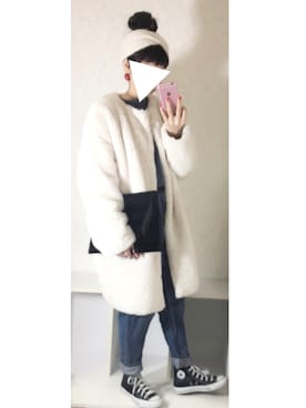 「SpRay（スプレイ）のアイテム（ノーカラージャケット）」を使った、cocoさん（レディース・152cm）の冬コーディネート