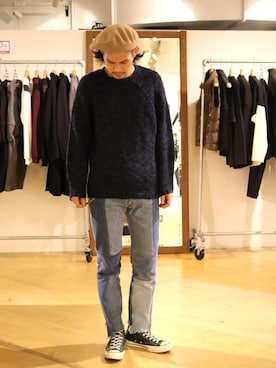 「CPH（シーピーエイチ）のアイテム（ハンチング/ベレー帽）」を使った、downeyさん（メンズ・180cm）の冬コーディネート