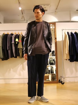 「Lui's（ルイス）のアイテム（ライダースジャケット）」を使った、downeyさん（メンズ・180cm）の春コーディネート