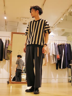 「Lui's（ルイス）のナローベルト（ベルト）」を使った、downeyさん（メンズ・180cm）の春コーディネート