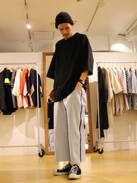 「Lui's（ルイス）のアイテム（ニットキャップ/ビーニー）」を使った、downeyさん（メンズ・180cm）の春コーディネート