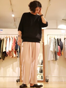 「スリッパ」｜「アイテム（スラックス）」を使った、downeyさん（メンズ・180cm）の夏コーディネート