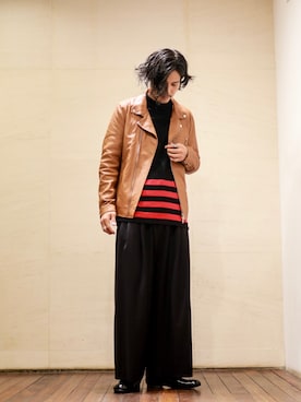 「Lui's（ルイス）のアイテム（ライダースジャケット）」を使った、downeyさん（メンズ・180cm）の秋コーディネート