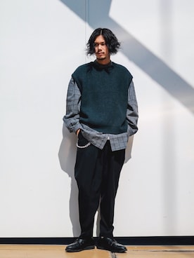 「ESSAY（エッセイ）のアイテム（スラックス）」を使った、downeyさん（メンズ・180cm）の秋コーディネート