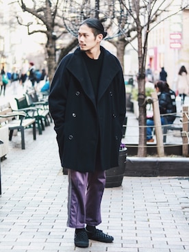 「N.HOOLYWOOD（N.ハリウッド）のアイテム（シューズ）」を使った、downeyさん（メンズ・180cm）の冬コーディネート