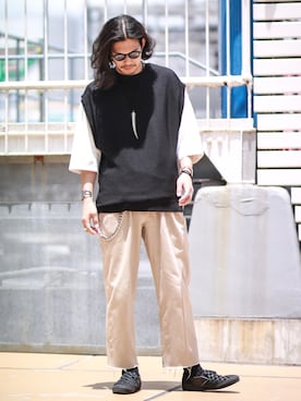 「N.HOOLYWOOD（N.ハリウッド）のアイテム（シューズ）」を使った、downeyさん（メンズ・180cm）の夏コーディネート