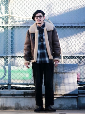 「Lui's（ルイス）のアイテム（ハンチング/ベレー帽）」を使った、downeyさん（メンズ・180cm）の冬コーディネート