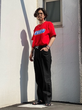 「FRUIT OF THE LOOM（フルーツオブザルーム）のアイテム（トップス）」を使った、downeyさん（メンズ・180cm）の春コーディネート
